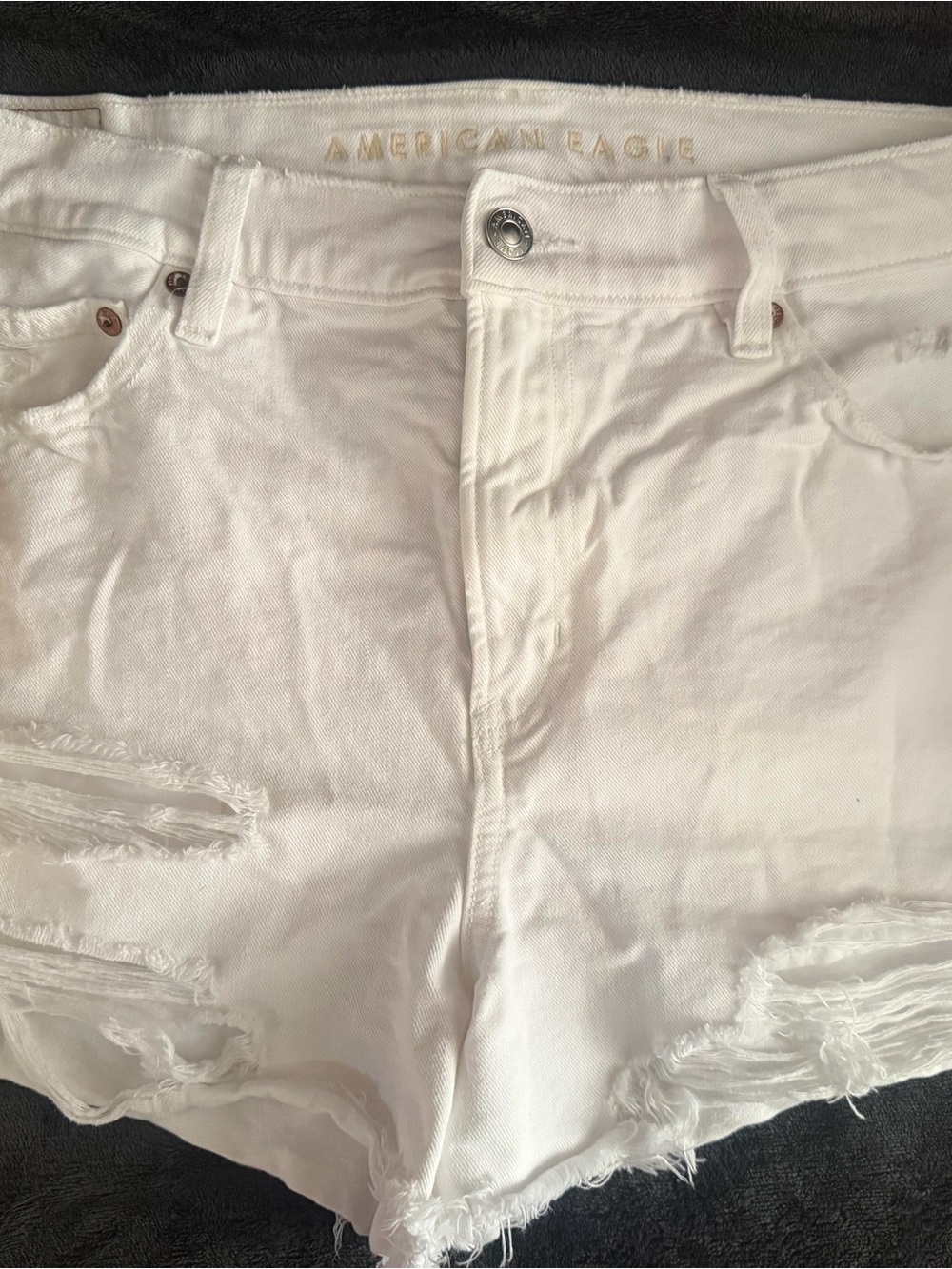 American Eagle White Denim Shorts with Branded Button